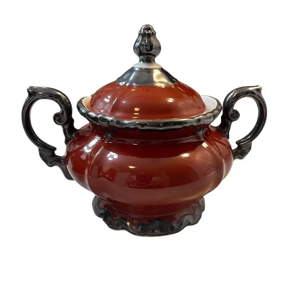 Johann Seltmann Bavaria Red Creamer & Sugar Bowl Set Vohenstrauß Germany